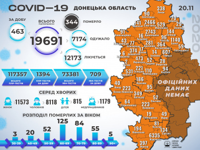 Сводка по коронавирусу в Донецкой области: 463 новых больных и 11 жертв