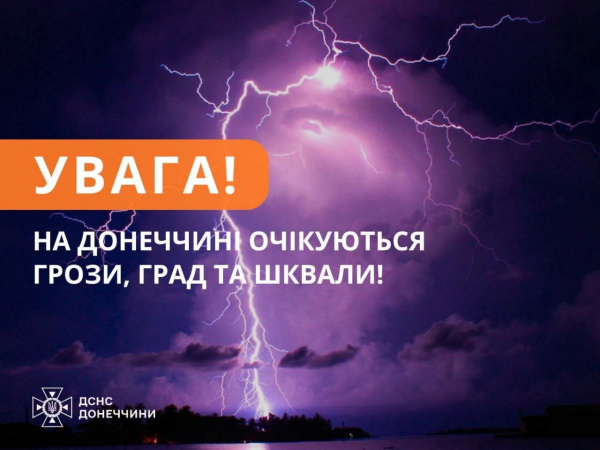 Грози, град і сильний вітер: жителів Донеччини попередили про негоду